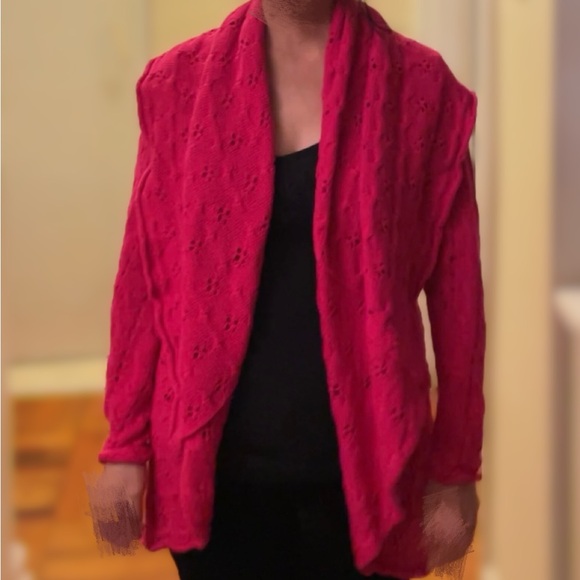 Vertical Design Pink CONVERTIBLE Open knit Cadigan Sweater 100% cotton, Sz M - Picture 9 of 12
